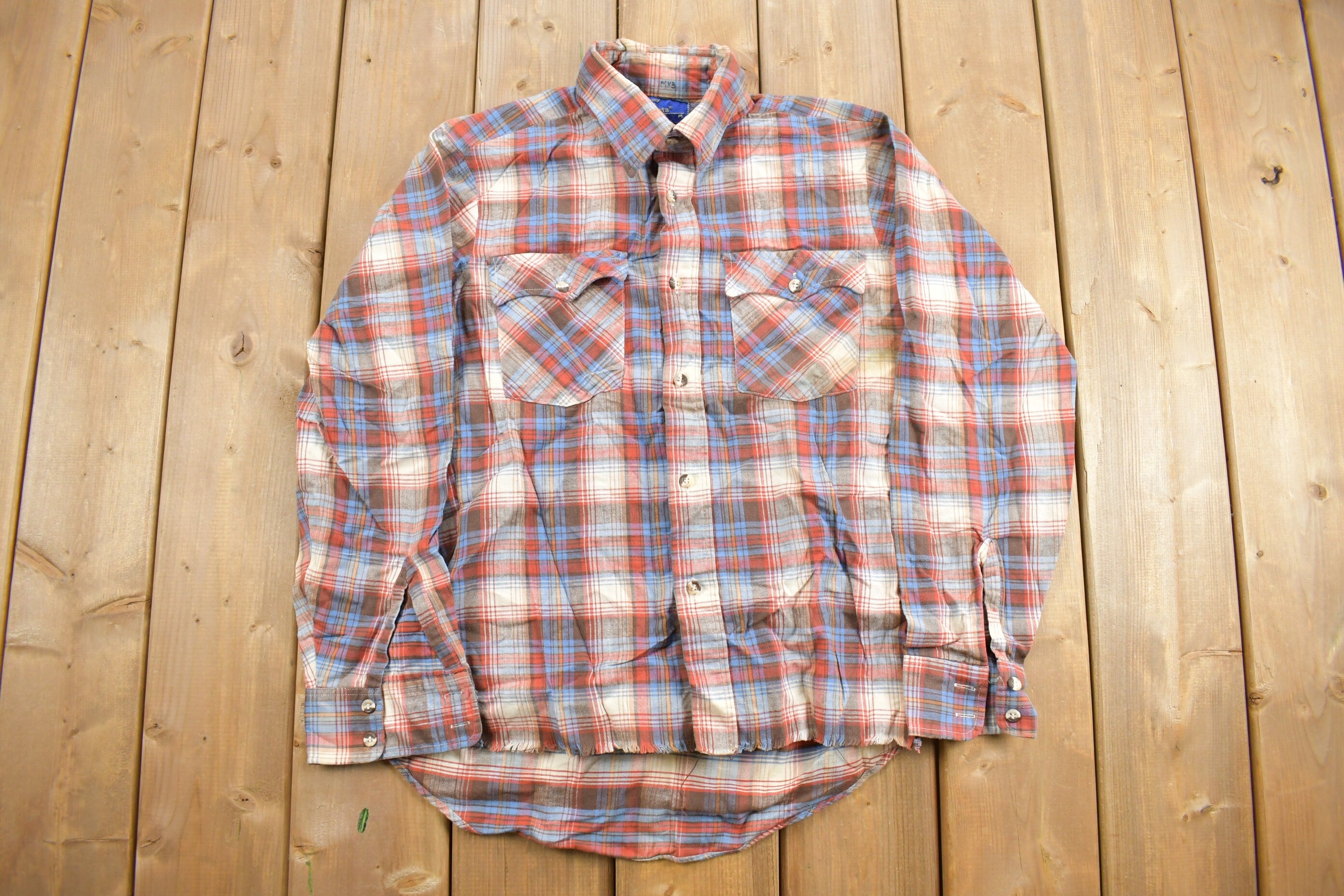 Vintage 1980s JC Penny Plain Pockets Plaid Button Up Shirt