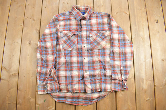 Vintage 1980s JC Penny Plain Pockets Plaid Button Up Shirt / 80s Button Up / Vintage Flannel / Casual Wear / Workwear / Western