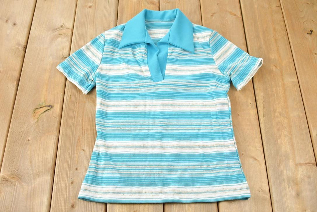 Vintage 1970s Blue Striped Polo Shirt