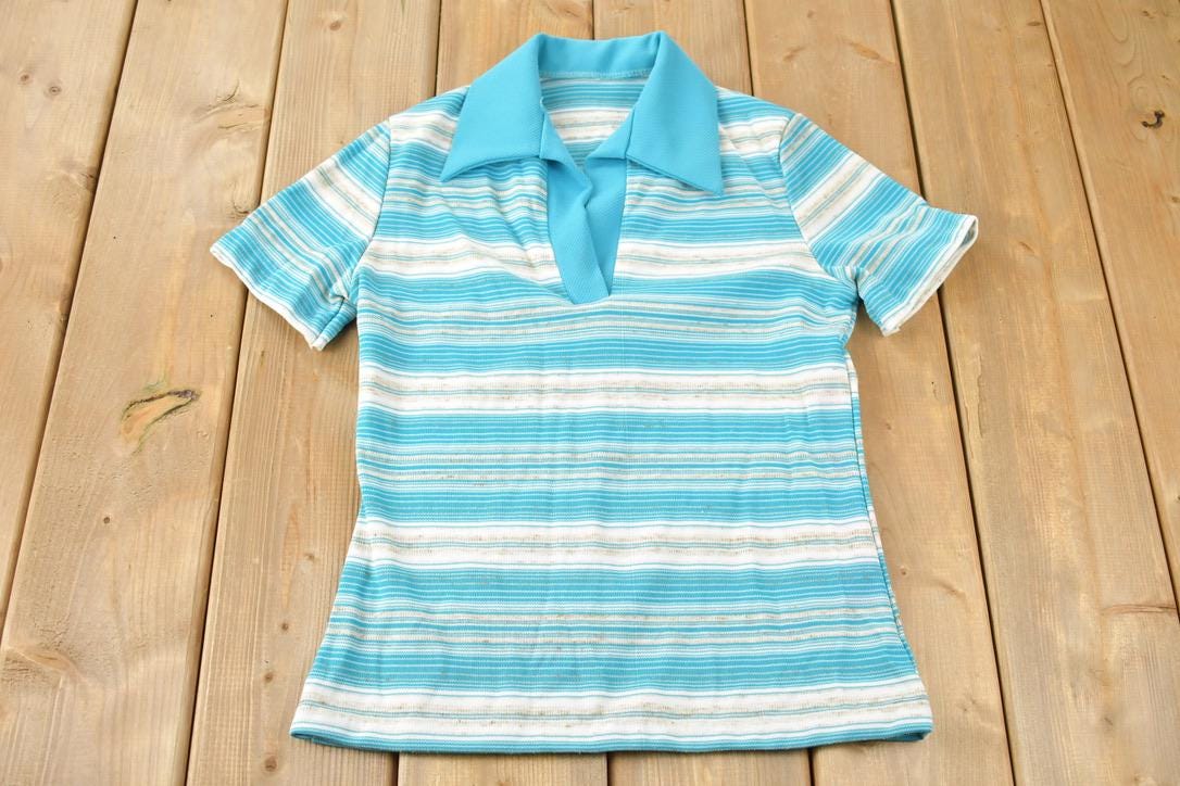 Vintage 1970s Blue Striped Polo Shirt