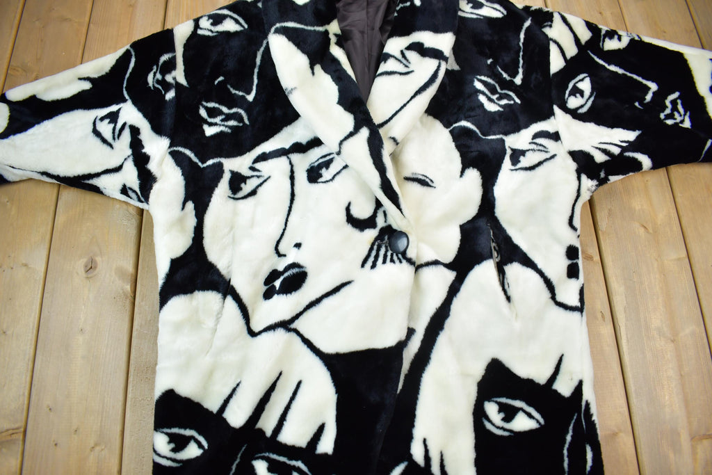 Vintage 1980s Donny Brook Abstract Art Face Graphic Over Coat