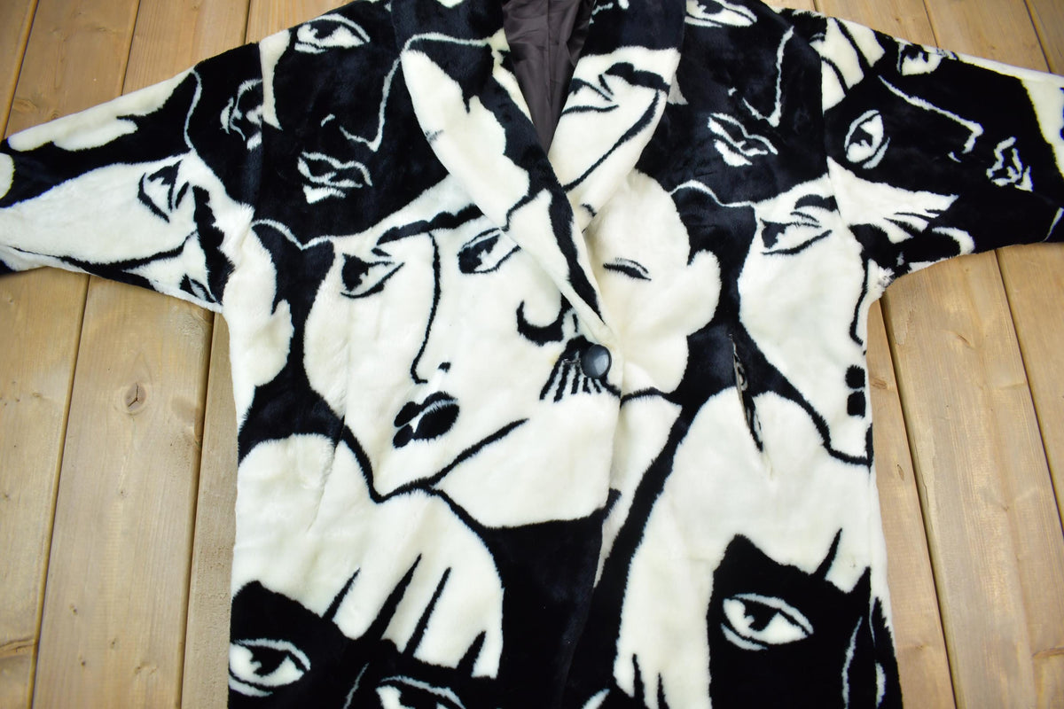 Vintage 1980s Donny Brook Abstract Art Face Graphic Over Coat