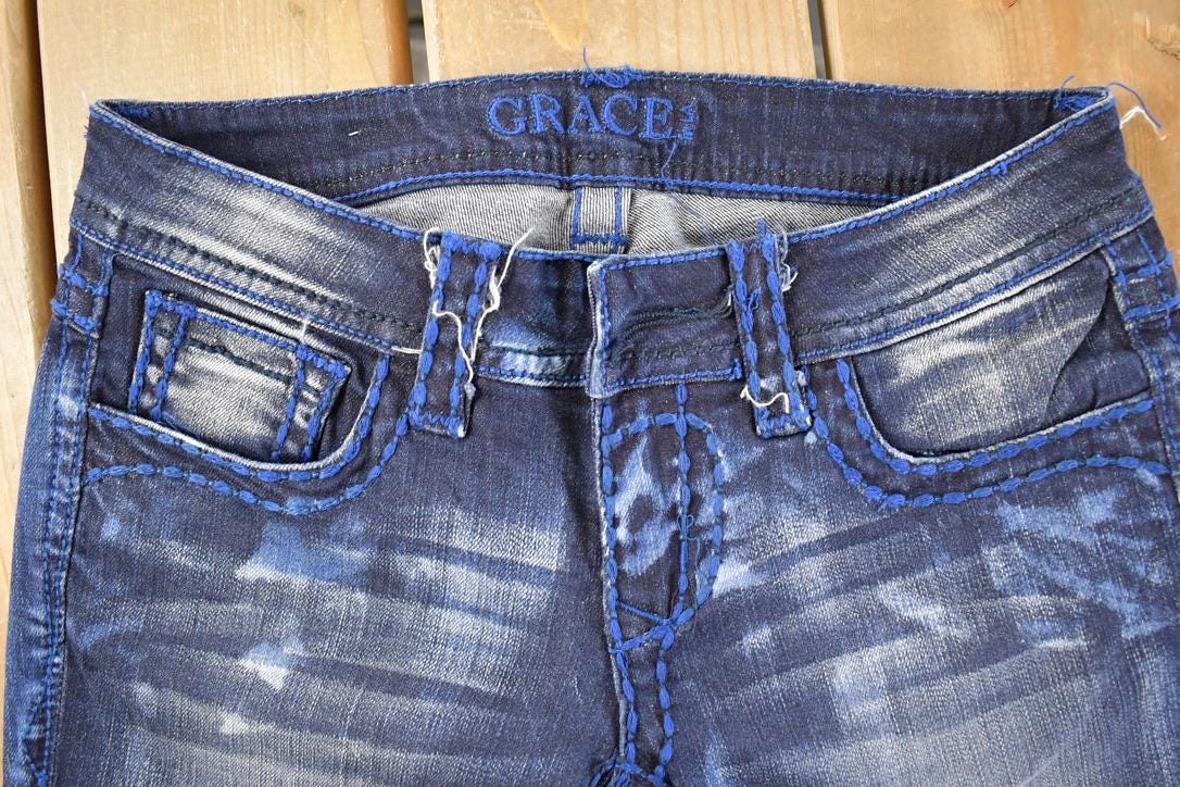 Vintage Deadstock Y2K Grace In LA Bedazzle Western Bootcut Low Rise Jeans Women's Size 26 x 32