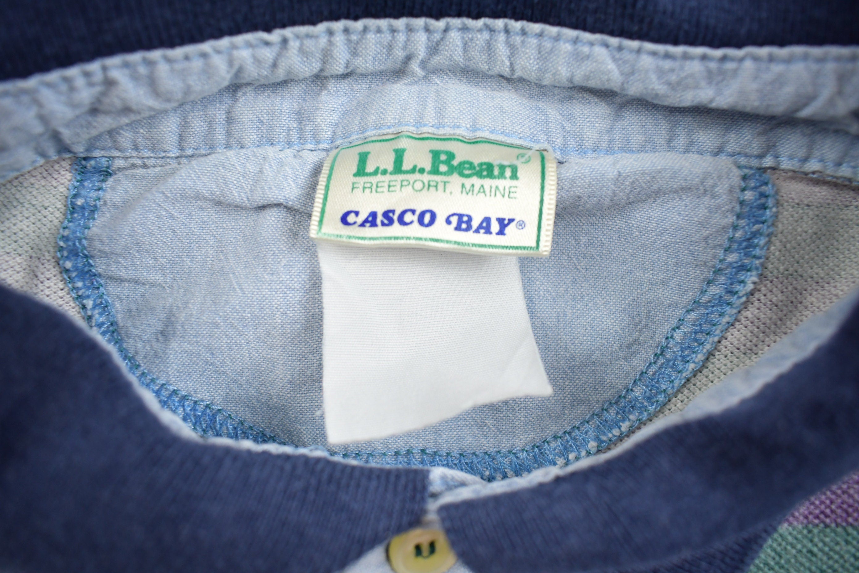 Vintage 1990s L.L Bean Casco Bay Striped Blank Short Sleeve Button Up Shirt