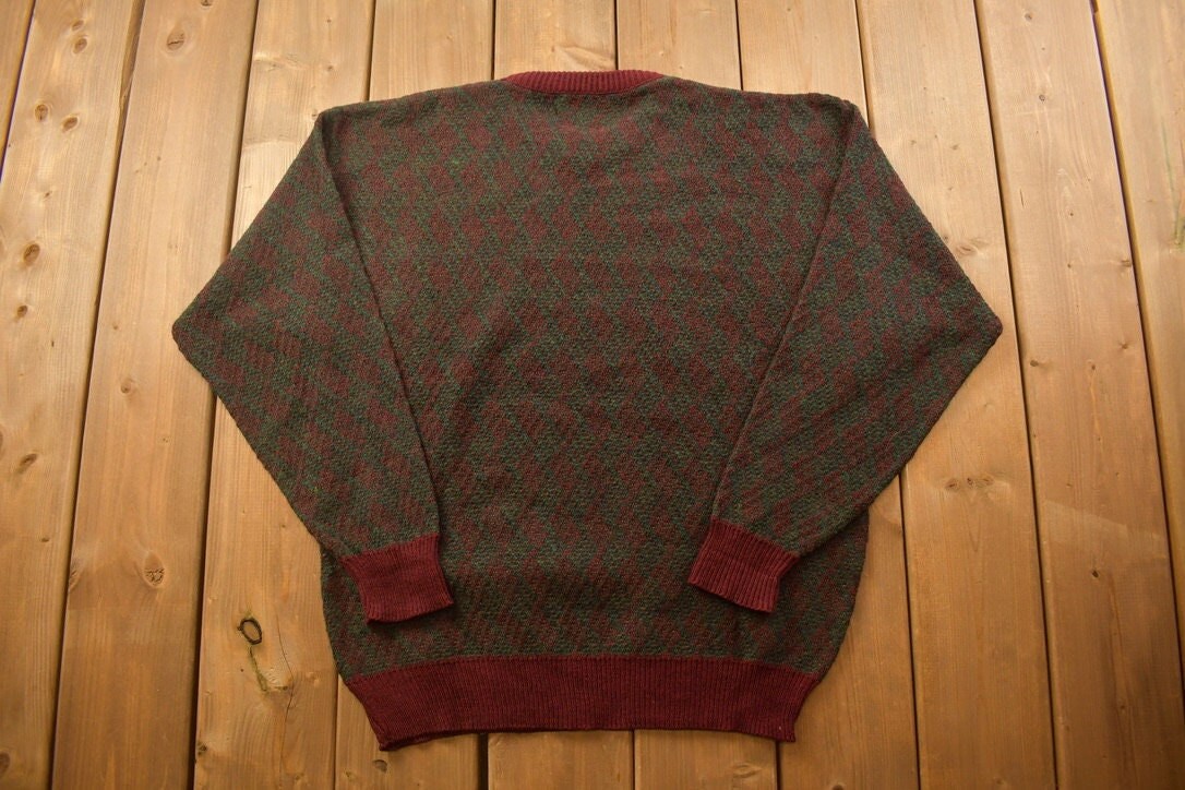 Vintage 1990s Jantzen Classics Knitted Crewneck Sweater  Vintage 90s Crewneck  All Over Pattern  Colorful  Sweatshirt  Abstract Pattern