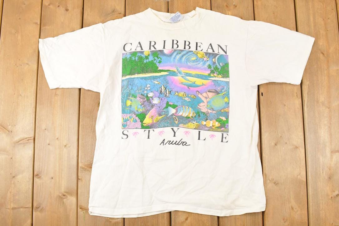 Vintage 1990s Caribbean Style Aruba Souvenir Travel T-Shirt Men's M