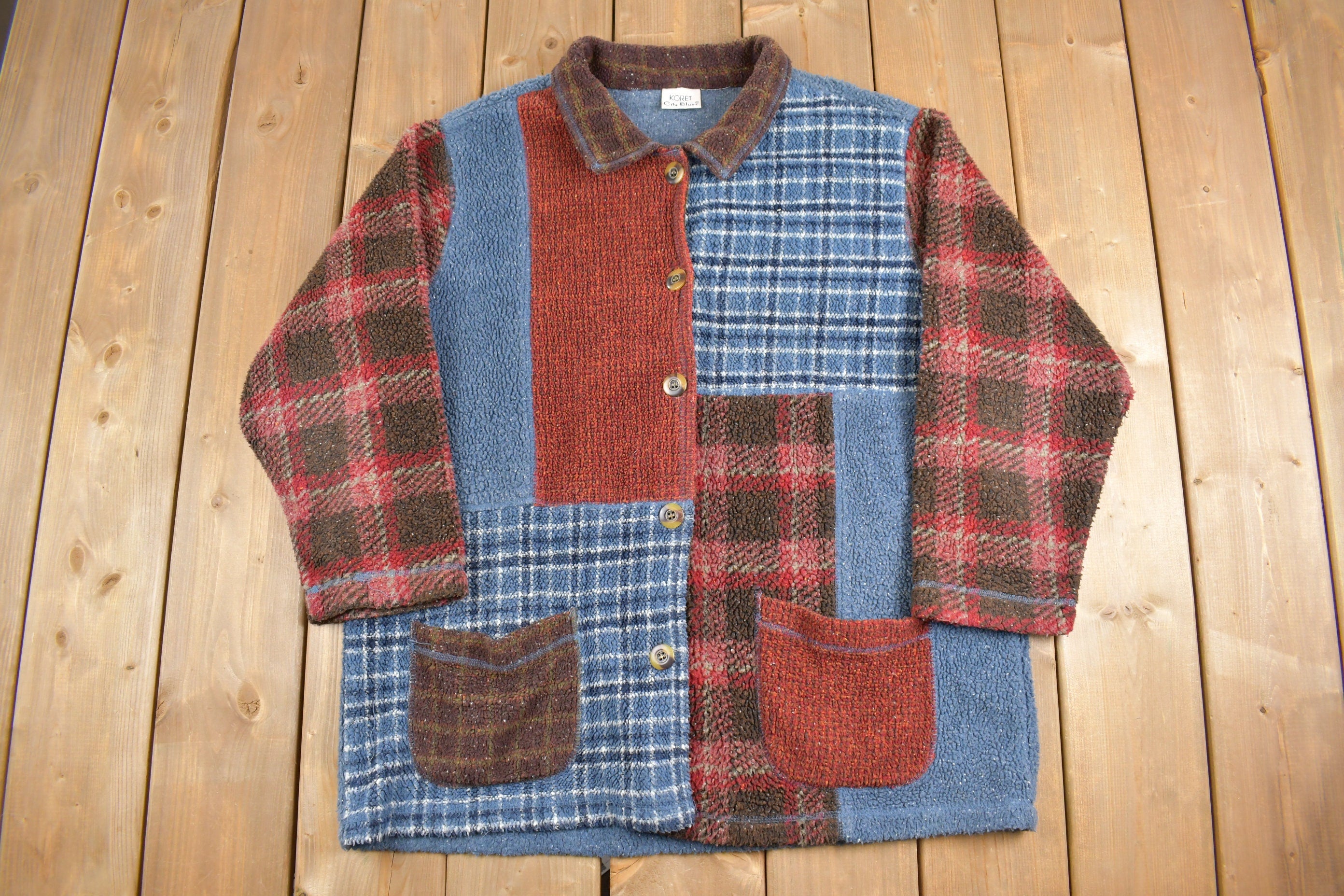 Vintage 1990s Koret City Blues Plaid Fleece Sweater