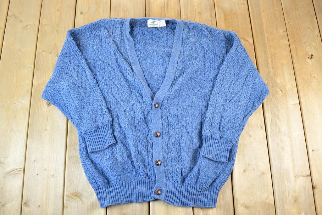 Vintage 1990s Van Heusen Cable Knit Perfect Mild Distress Cardigan Sweater Made In USA