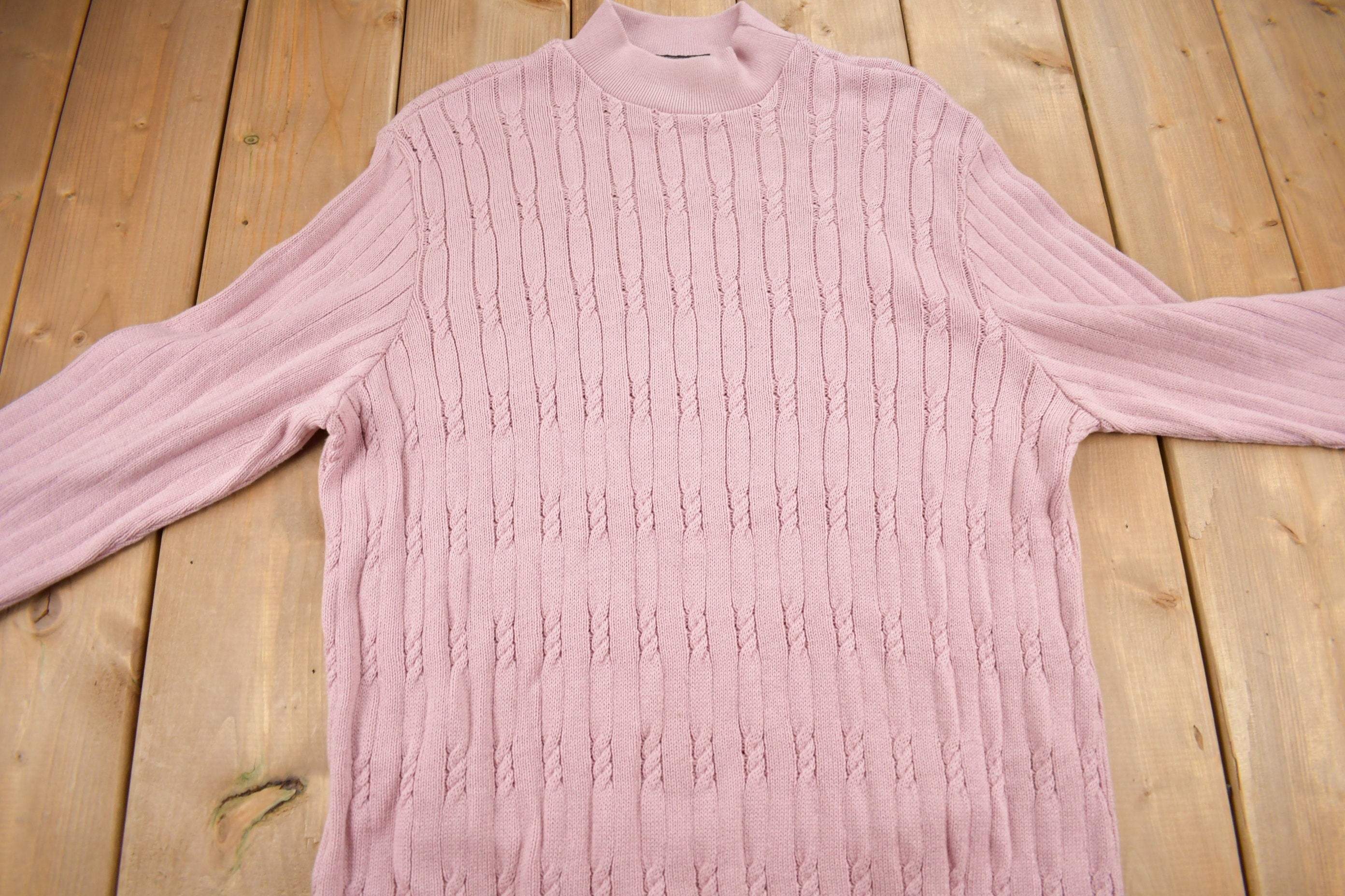 Vintage 1990s Excelsior Pink Cable Knitt Mockneck Sweater