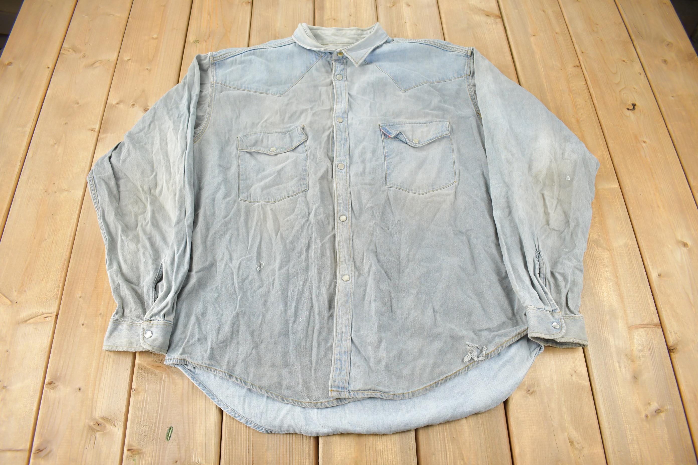 Vintage 1990s Big Star Shirt Blank Denim Button Up Shirt Size XXL