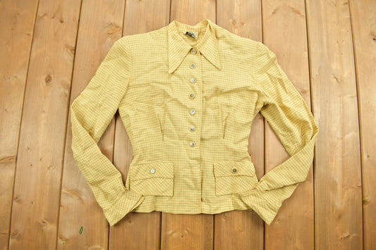 Vintage 1970s Bobbie Brooks Striped Yellow Button Up Shirt / 1970s Button Up / Vintage Flannel / Basic Button Up / Casual Shirt