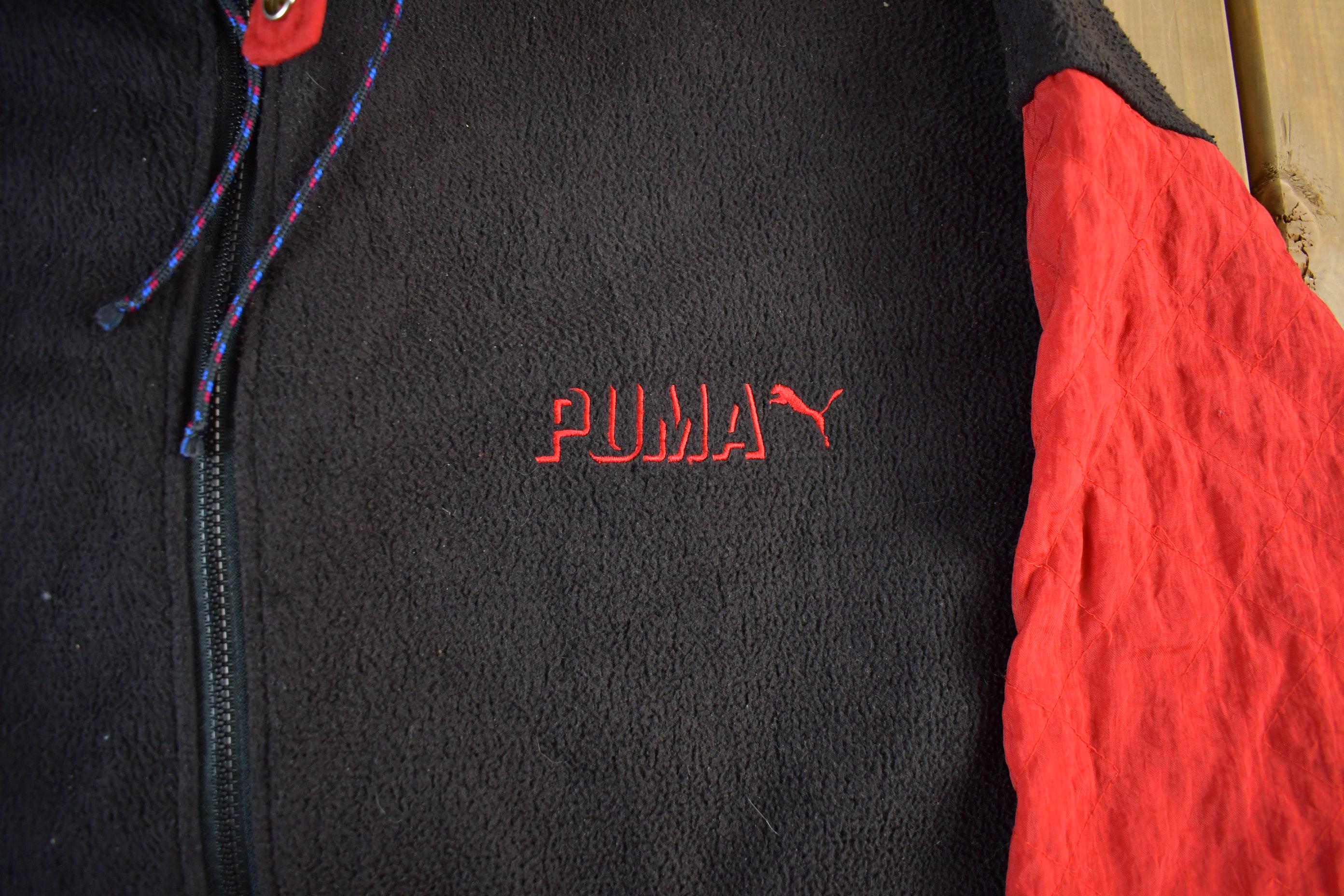 Vintage 1990s Puma Embroidered Fleece Zip Up Sweater Men's Large