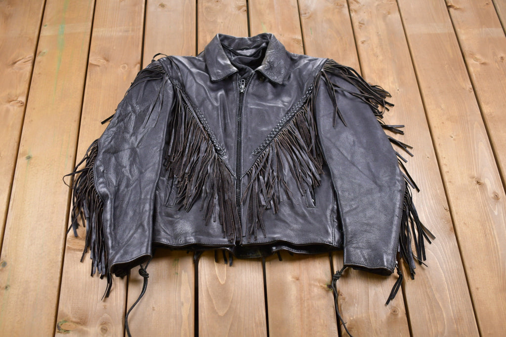 Vintage 1990s Leather Fringe Biker Jacket