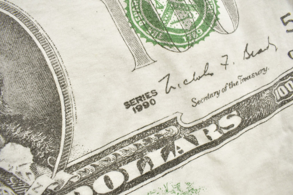 Vintage 1990 100 Dollar Bill All Over Print Graphic T Shirt