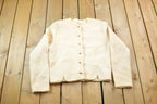 Vintage 1960s Off White 100% Wool Knit Cardigan /