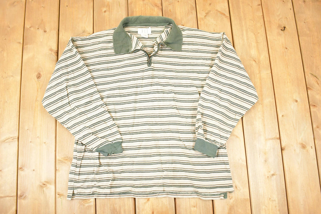 Vintage 1990s Rue Quarter Zip Striped Knit Sweater Women's L