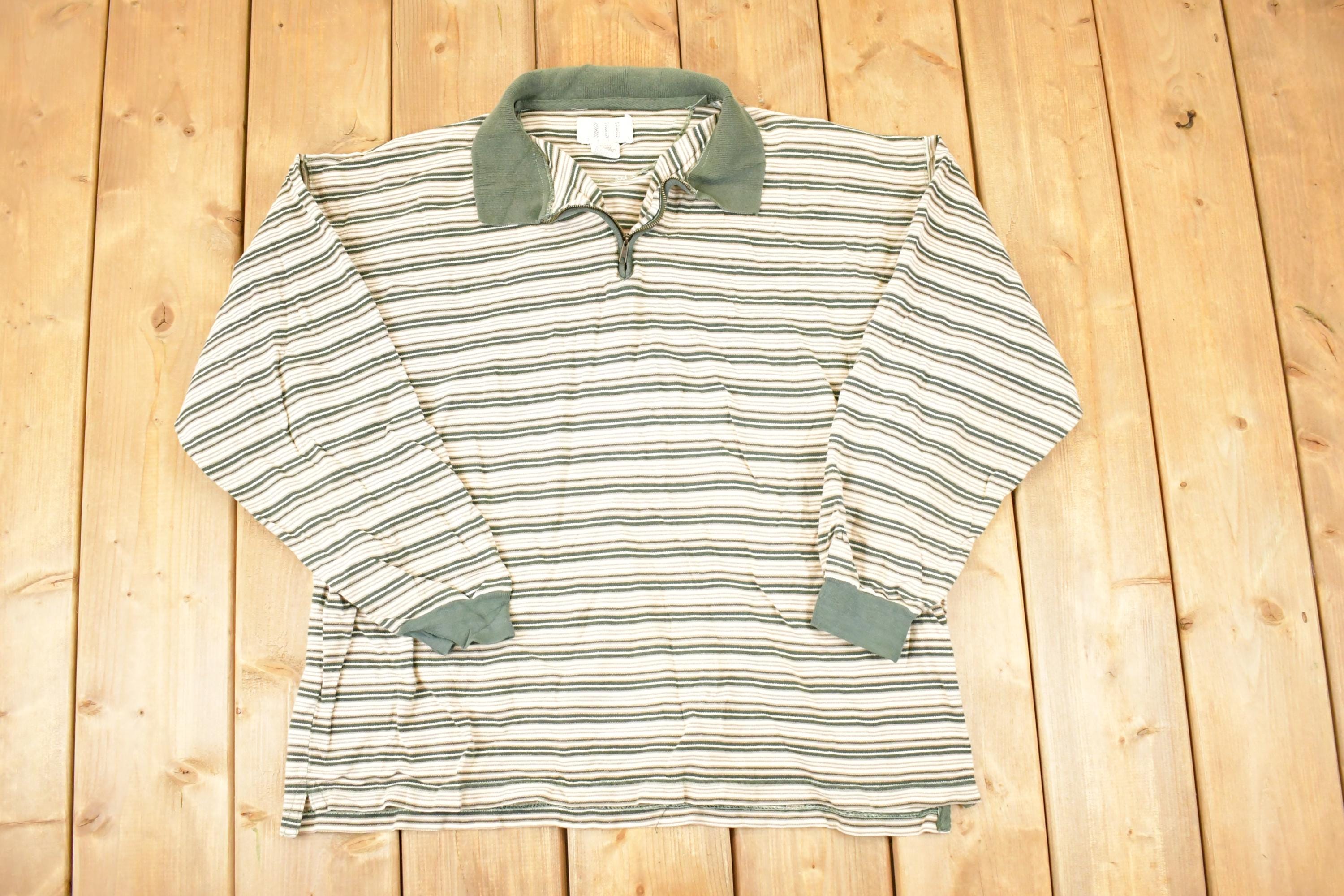 Vintage 1990s Rue Quarter Zip Striped Knit Sweater Women's L