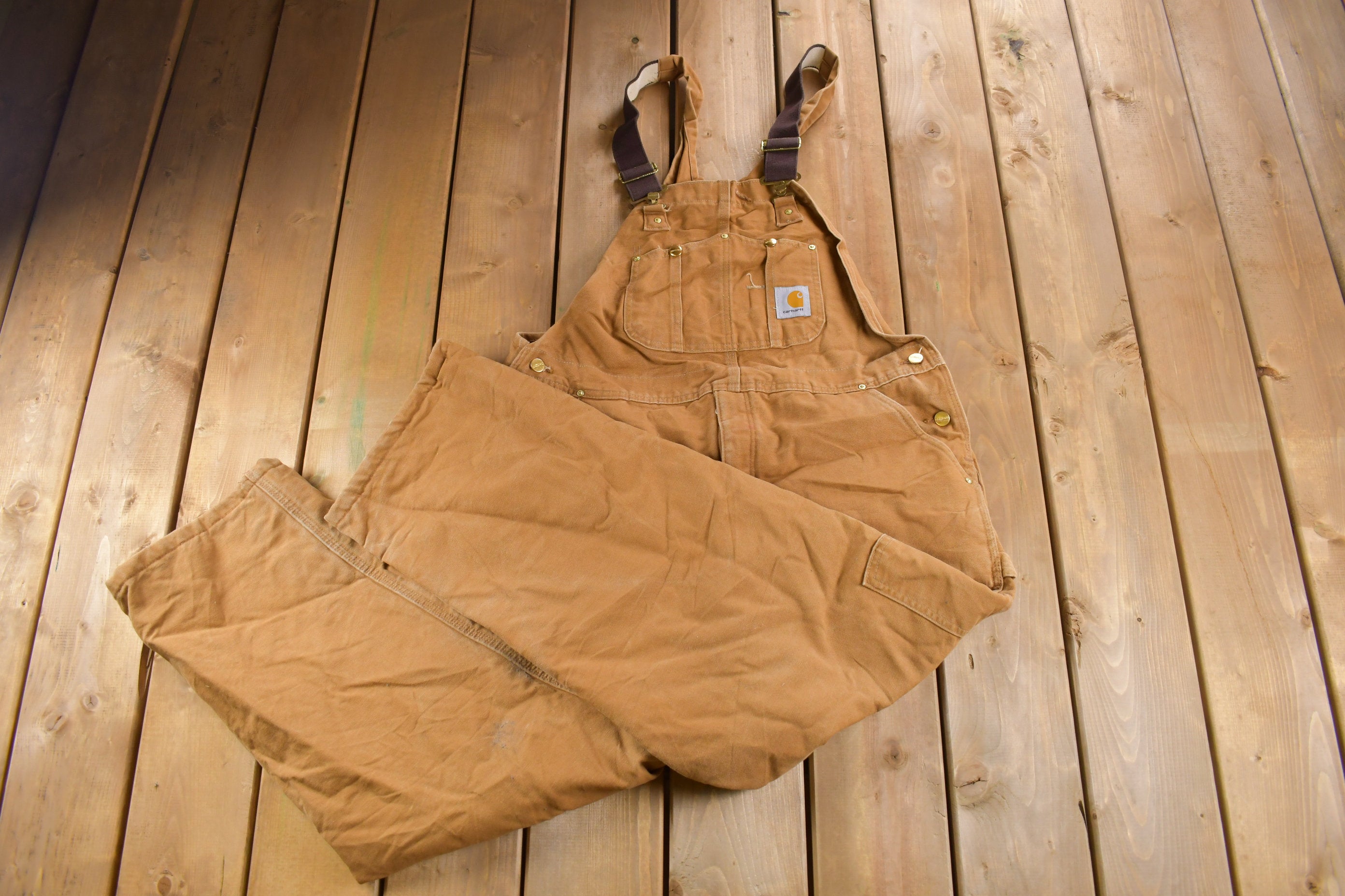 Vintage 1990s Carhartt Lined Double Knee Canvas Zip Overalls Size 41 x 28