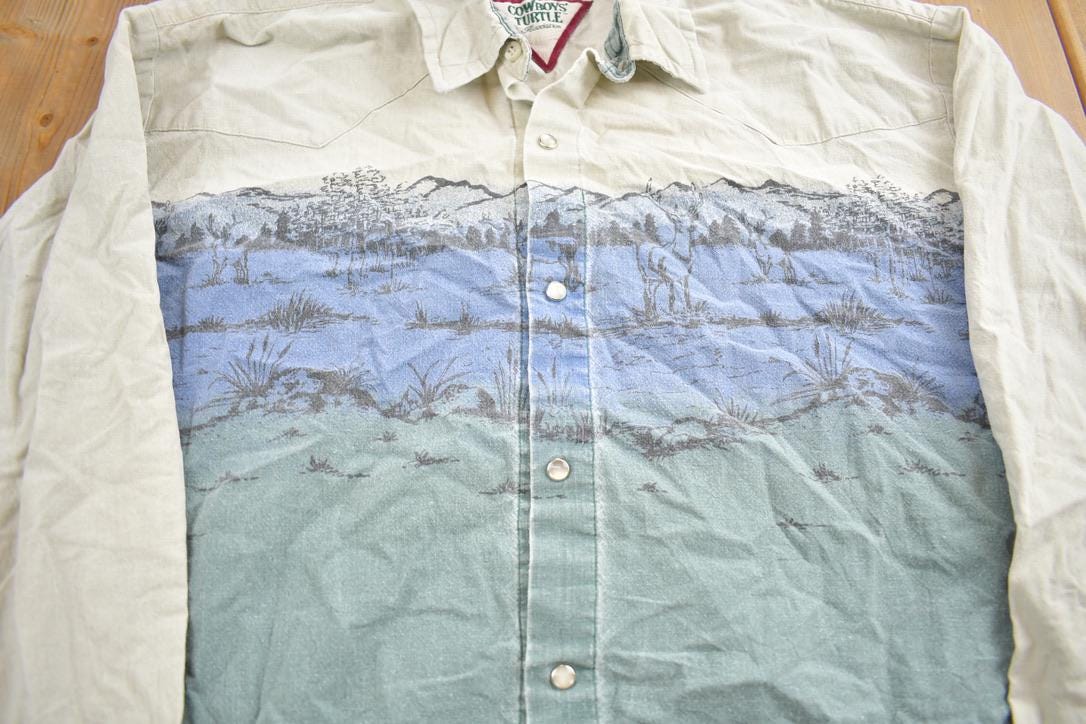 Vintage 1980s Cowboys Turtle Association Mountain Scenery Button Up Shirt