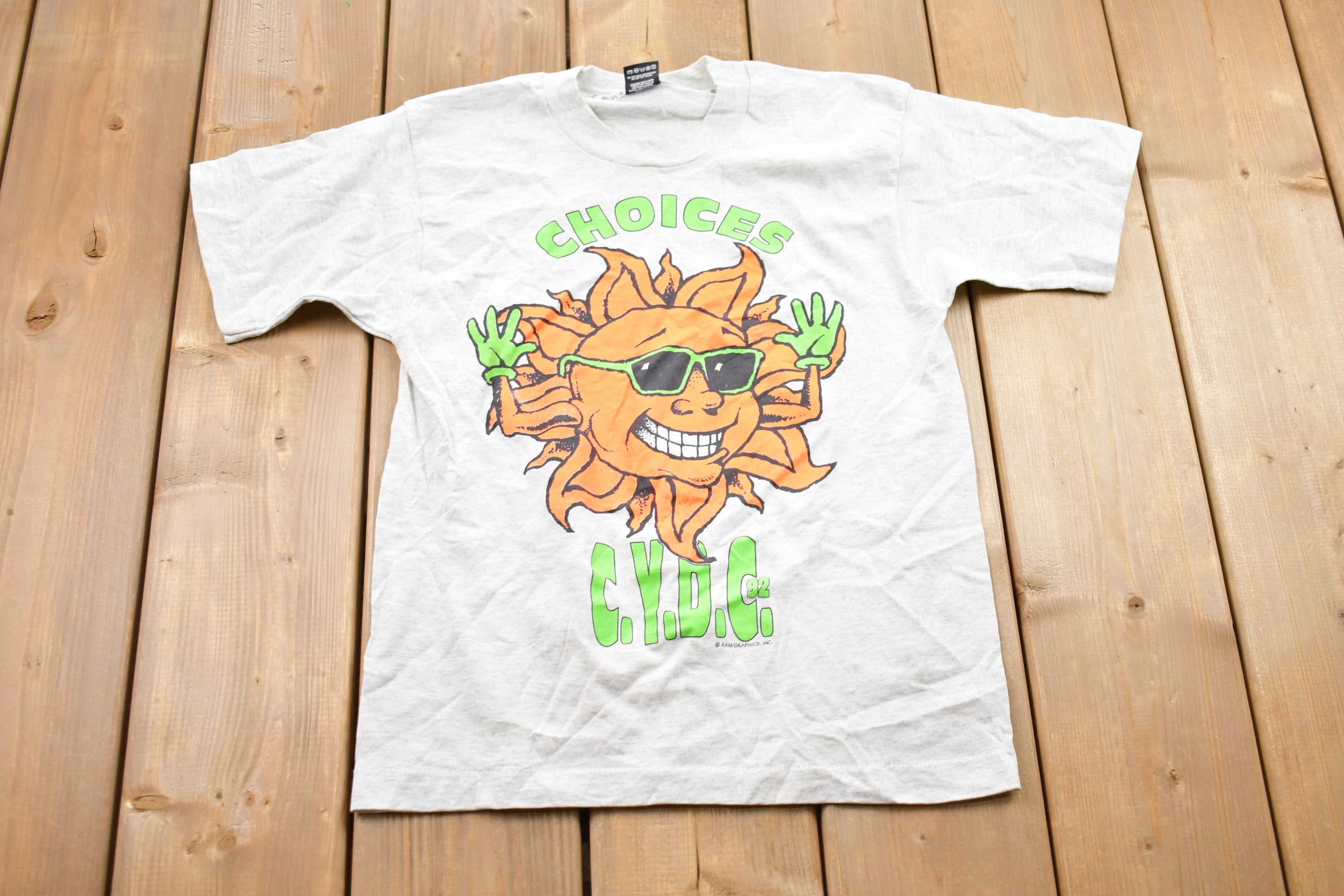 Vintage 1992 Kids CYDC Choices Sun Graphic T-Shirt