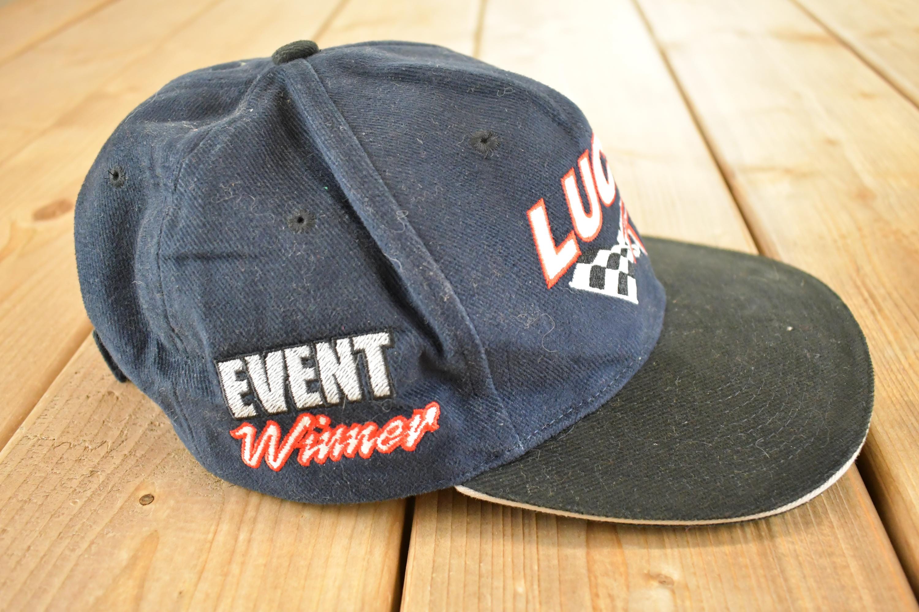 Vintage 1990s Lucas Racing Snapback Autograph Hat / 90's Embroidered Race Car Cap