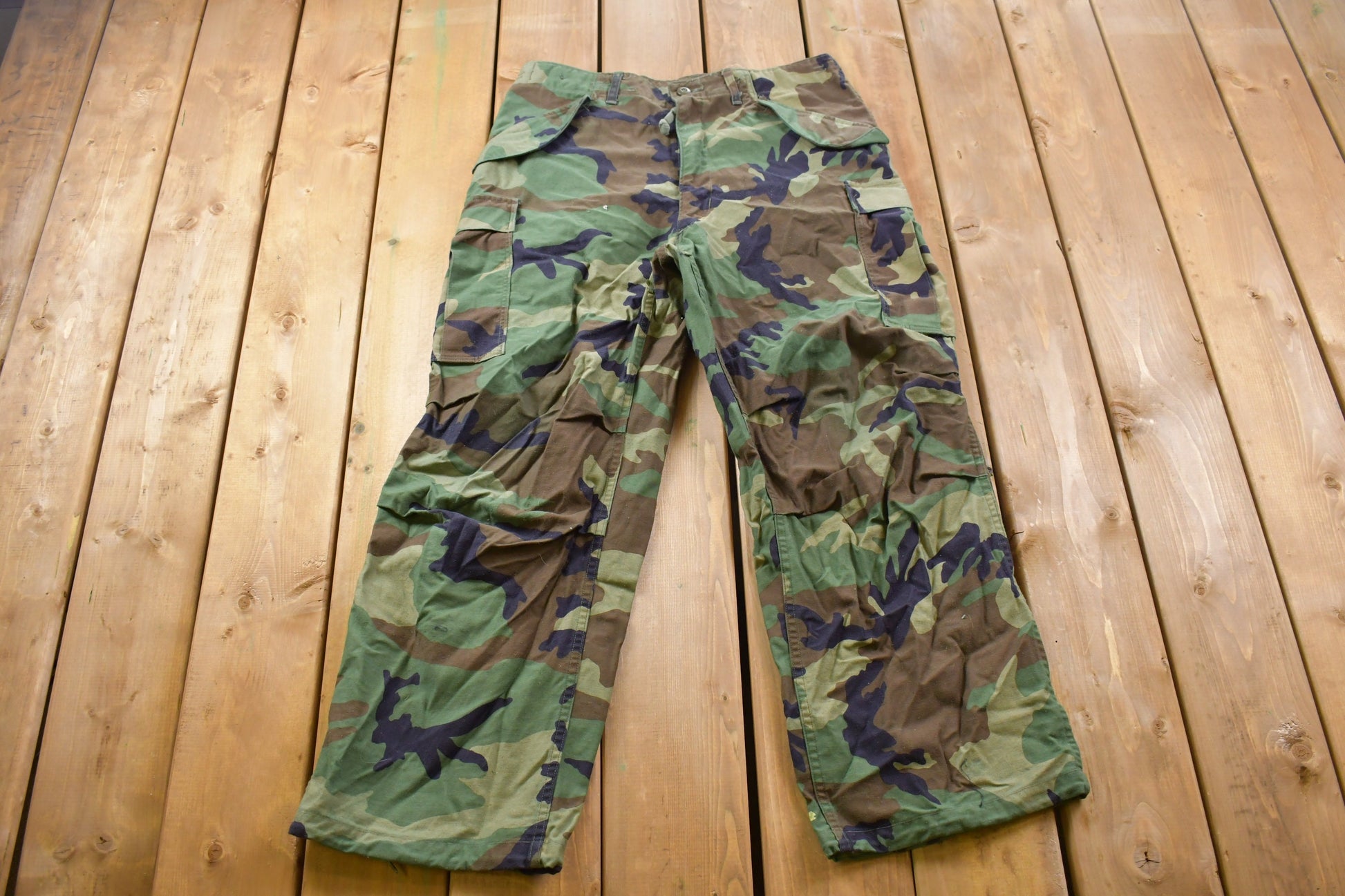 Vintage 1990s Military Woodland Camouflage Cargo Pocket Pants