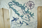 Vintage 1991 Vancouver Island All Over Print Map Graphic T Shirt