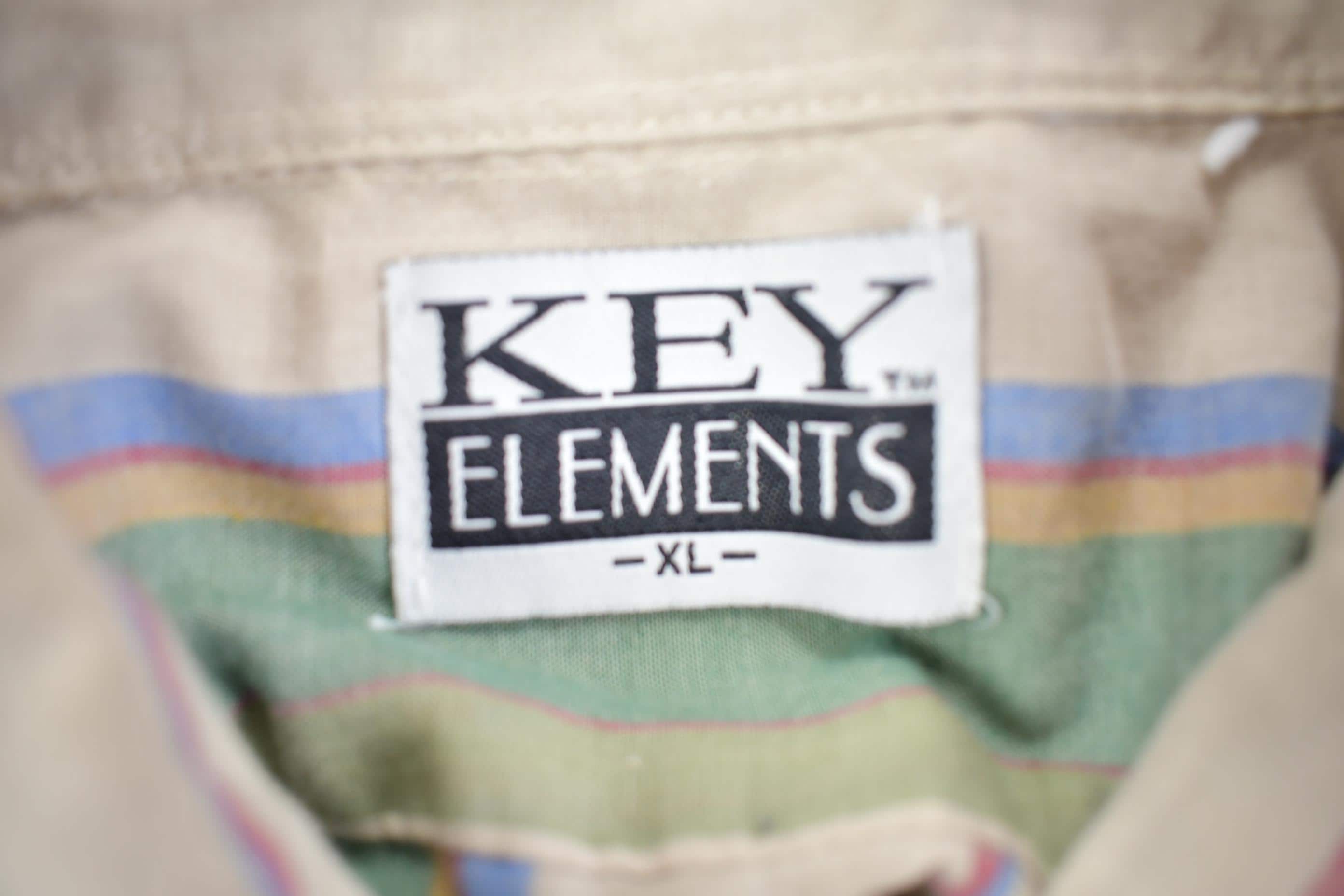 Vintage 1990s Key Elements Striped Pastel Short Sleeved Collard Shirt