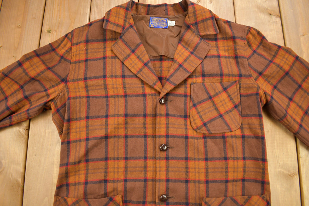 Vintage 1970s Pendleton Plaid Button Up Blazer Jacket Size M
