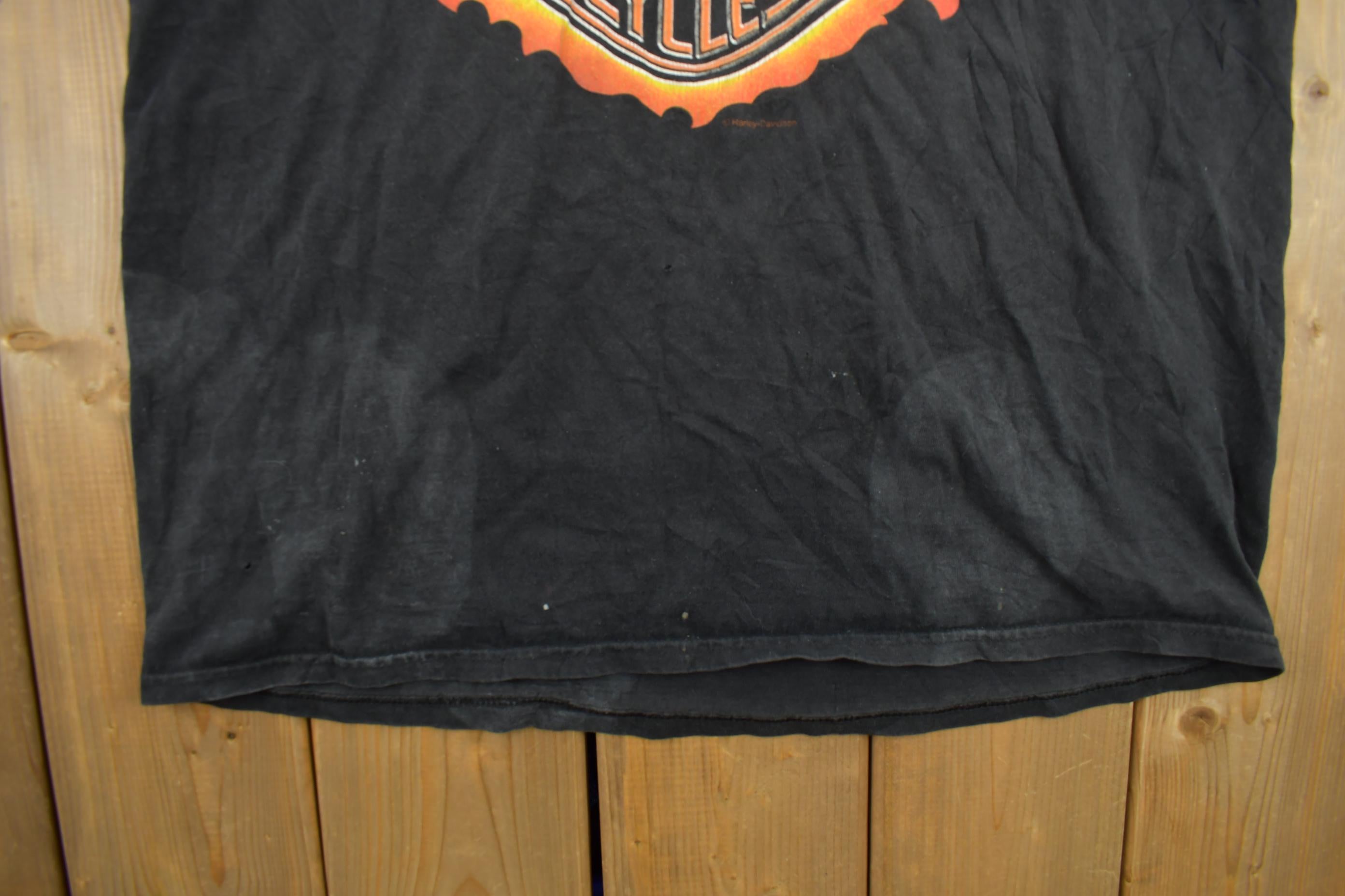 Vintage 1990s Harley Davidson Motorcycles Flames Graphic T-Shirt Size Large