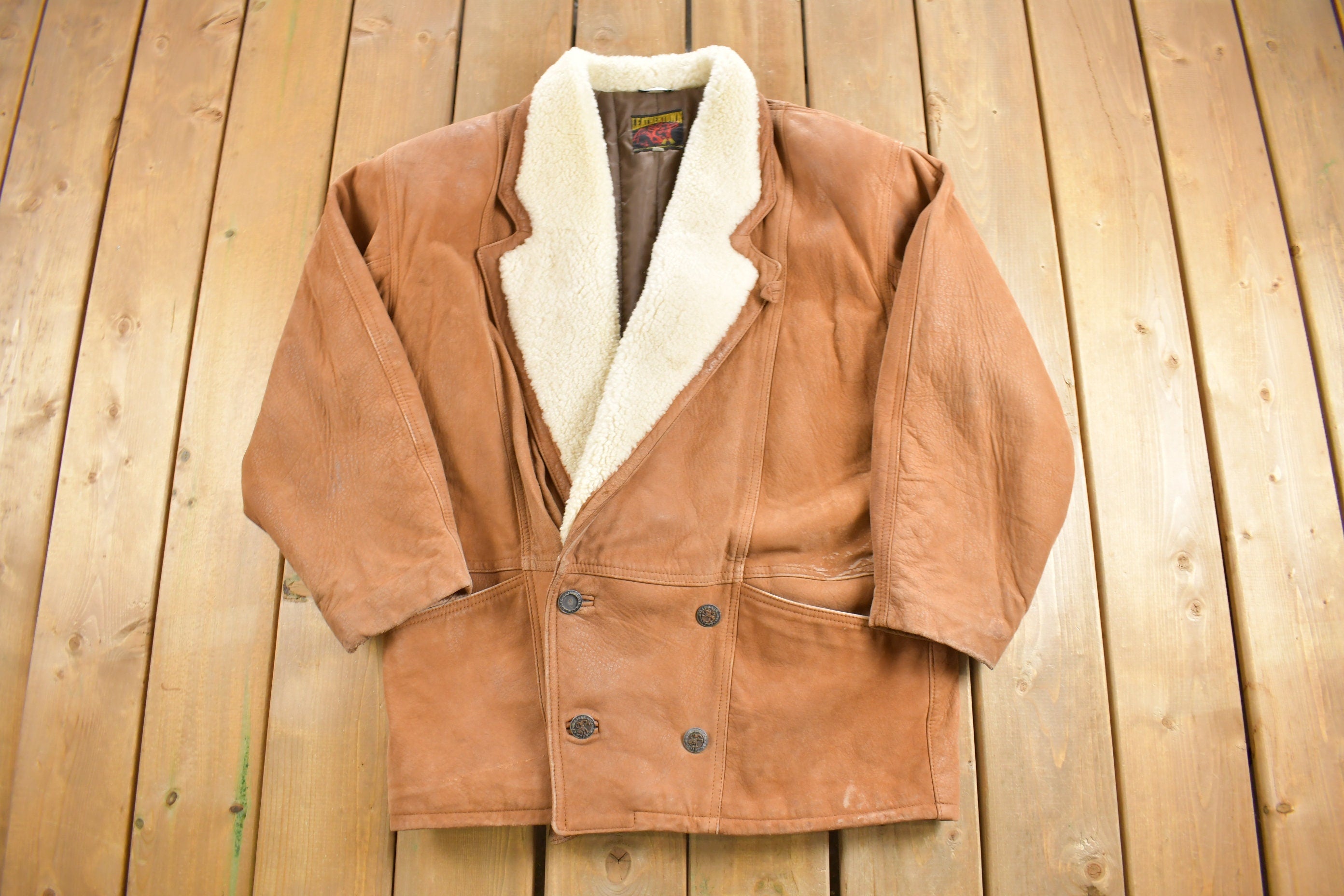 Vintage 1980s Leathertown Leather Sherpa Jacket
