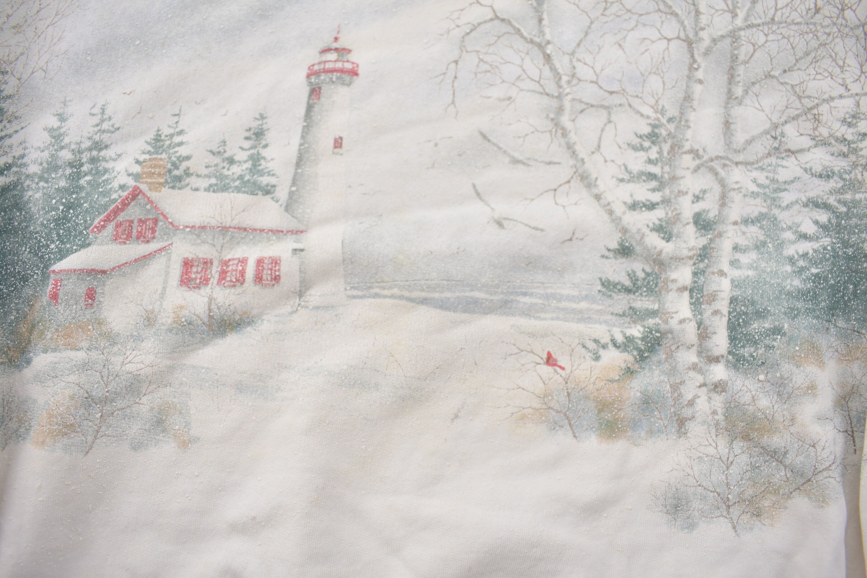 Vintage 1990s Winter Lighthouse All Over Print Crewneck Sweatshirt