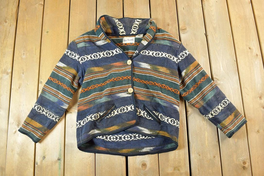 Vintage 1990s Two Twenty Light Abstract Knit Button Up Jacket