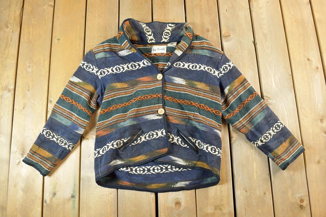 Vintage 1990s Two Twenty Light Abstract Knit Button Up Jacket