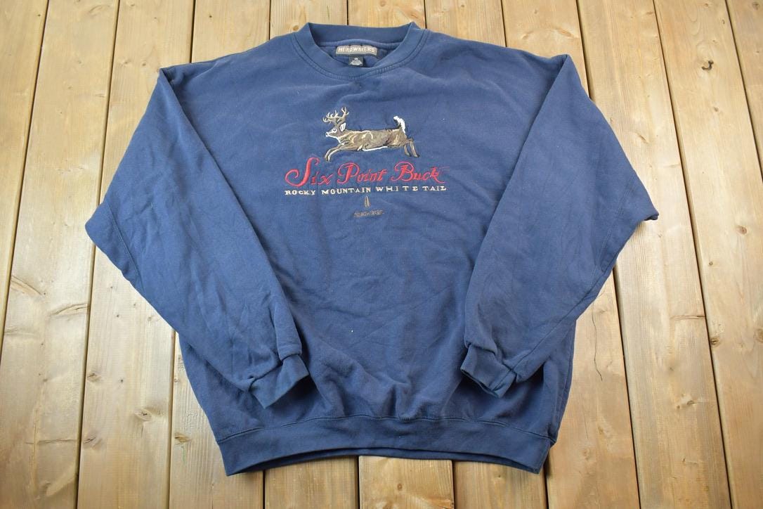 Vintage 1990s Six Point Buck Rocky Mountain Outdoorsman Crewneck Sweatshirt