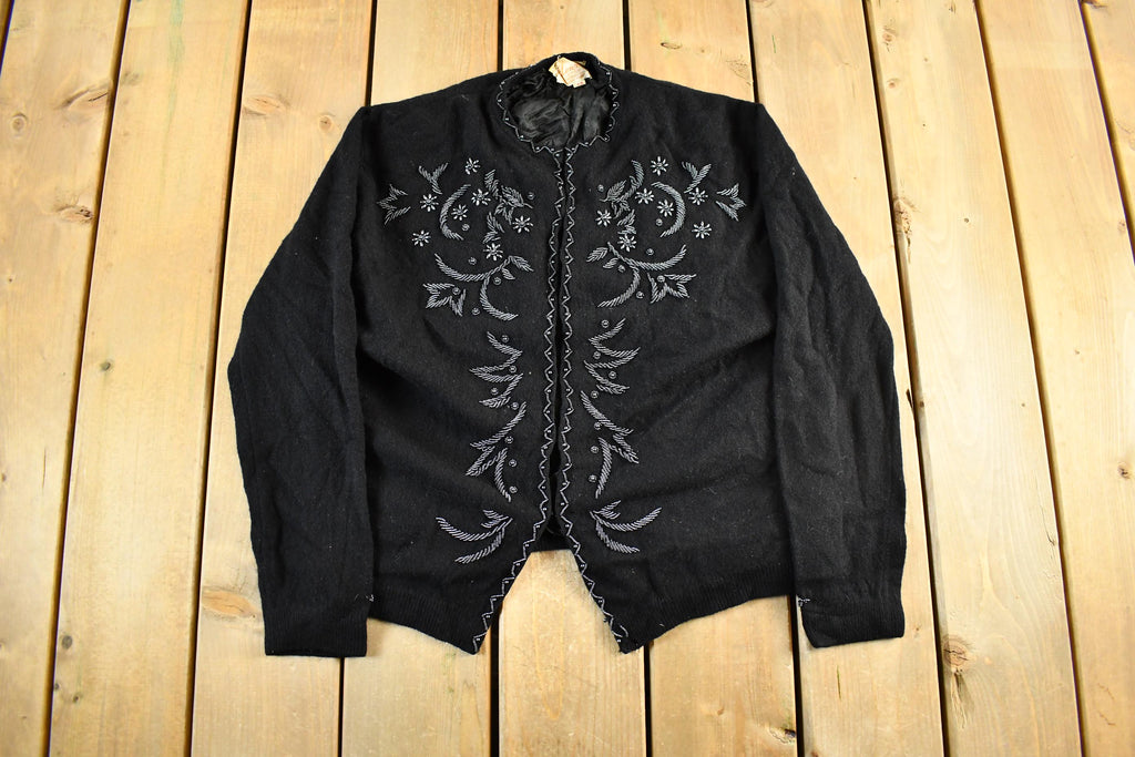 Vintage 1960's Monrose Wool Floral Pattern Cardigan Sweater Women's M
