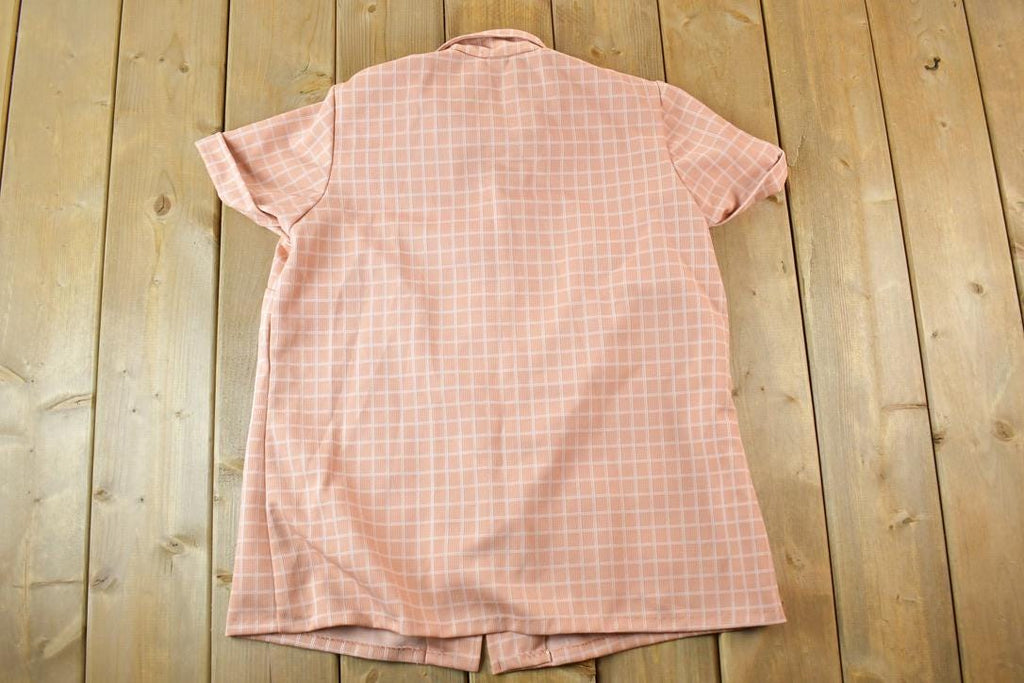 Vintage 1960s Pink Plaid Button Up Shirt Women's XL