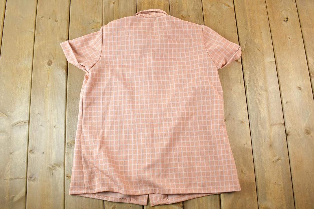 Vintage 1960s Pink Plaid Button Up Shirt Women's XL