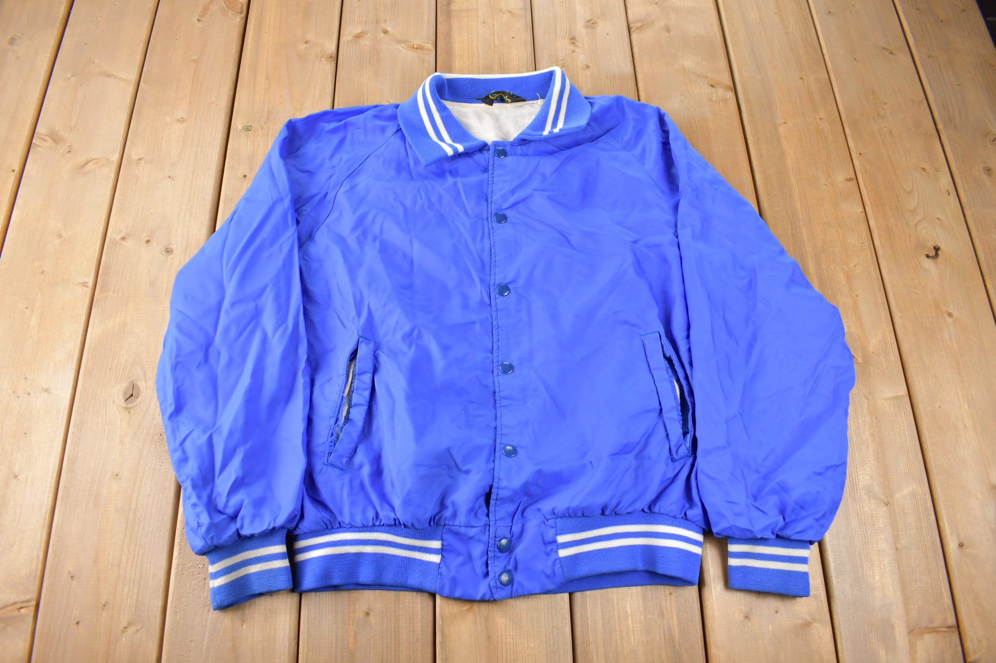Vintage 1960s Blank Blue Champion Snap Button Jacket Size M