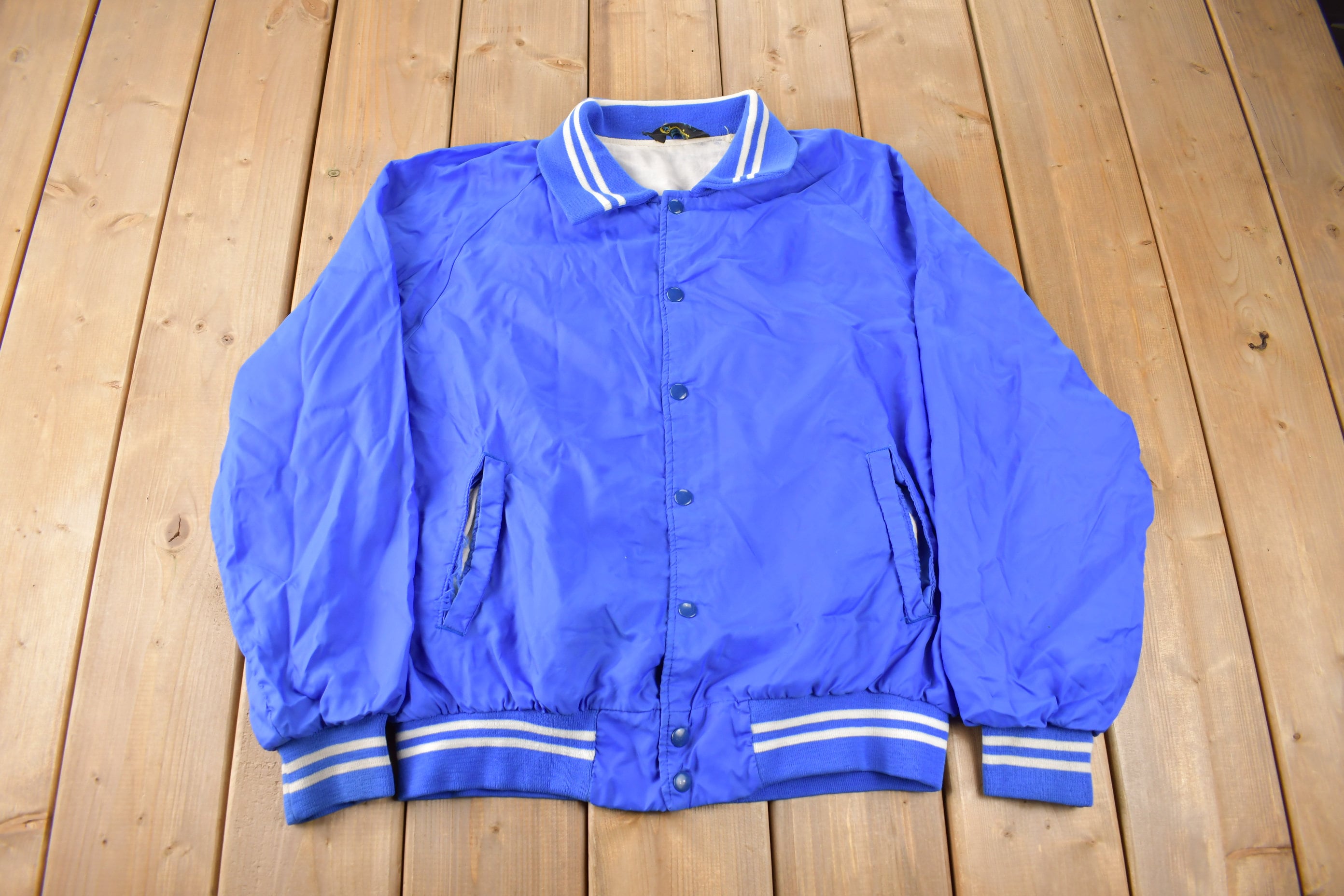 Vintage 1960s Blank Blue Champion Snap Button Jacket Size M