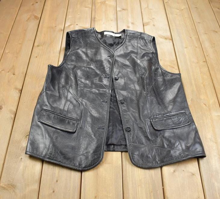 Vintage 1990s Elisabeth Liz Claiborne Black Leather Vest Made In USA