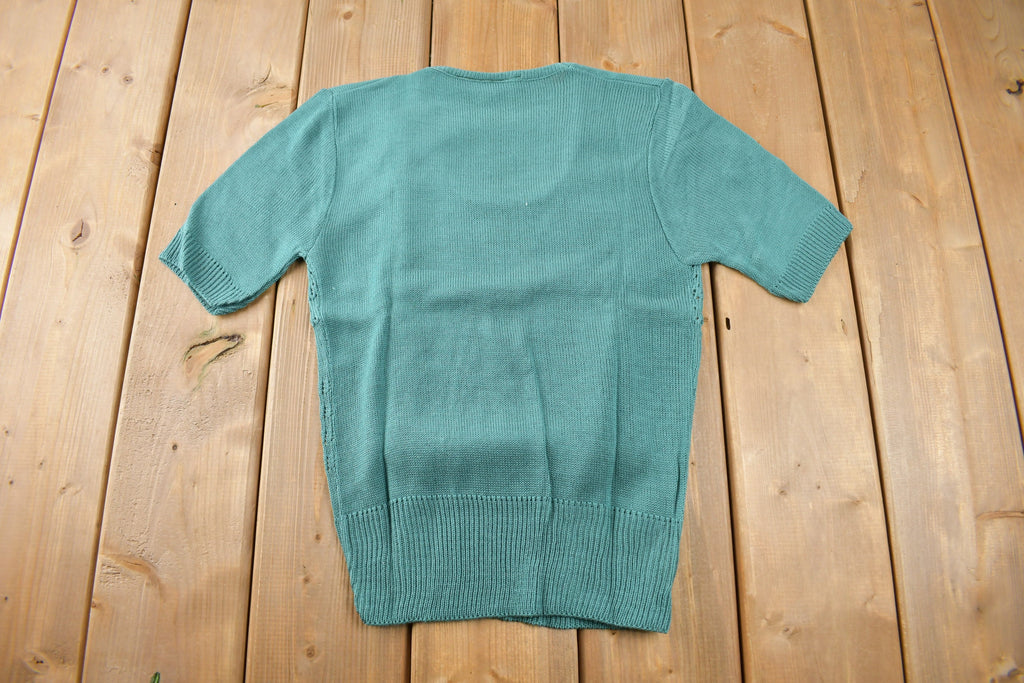 True Vintage 1960s Deadstock Miss Scotch English Short Sleeve Green Knit Acrylic Sweater