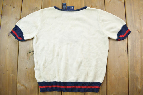 Vintage 1990s Knitted Liz Claiborne / Crazy Horse / Crewneck T-shirt / Vintage 90s Crewneck / All Over Pattern / Colorful / American Flag