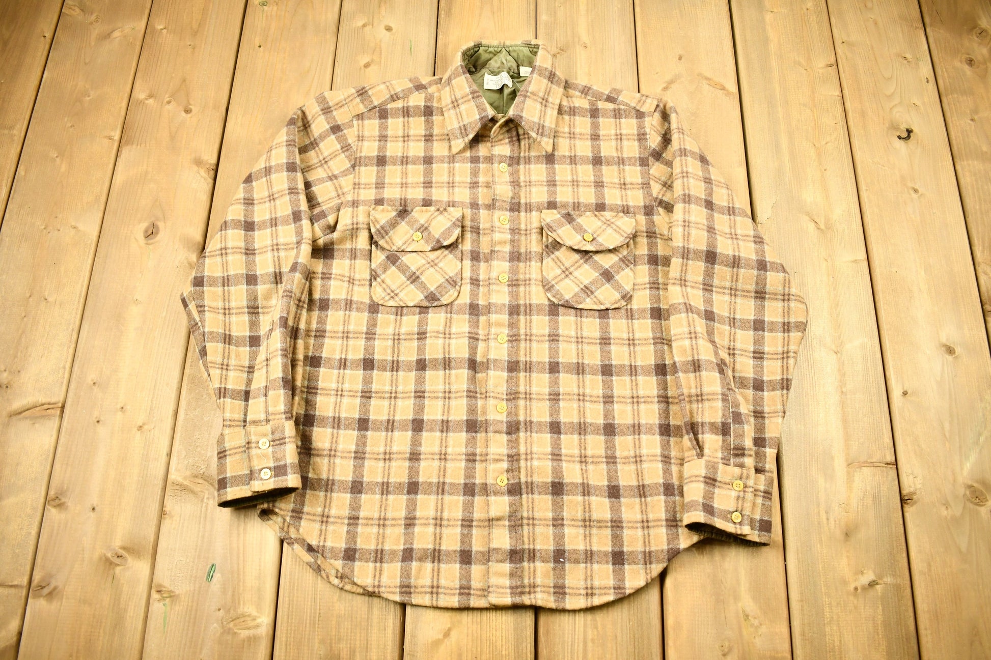 Vintage 1970s Virgin Wool Sears Plaid Button Up Shirt
