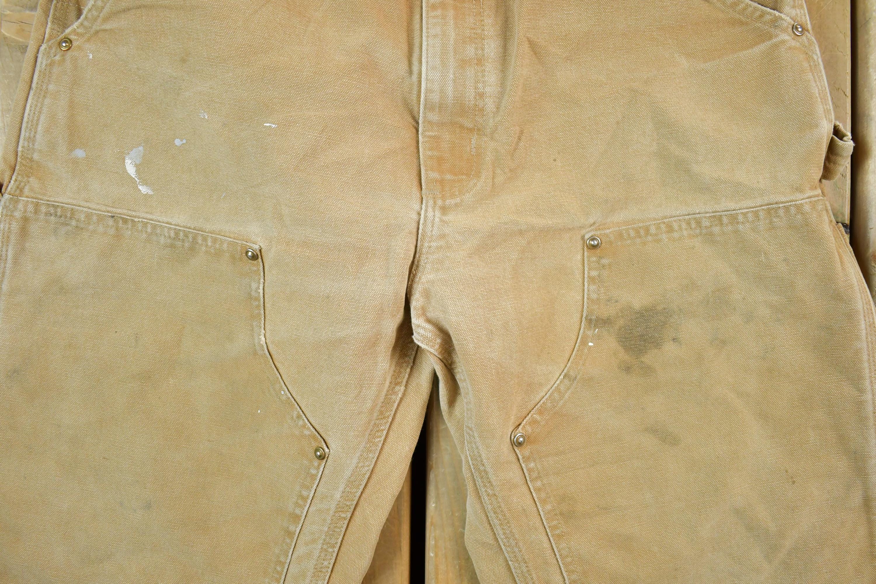 Vintage 1990s Carhartt Double Knee Tan Denim Work Jeans Size 33 x 34