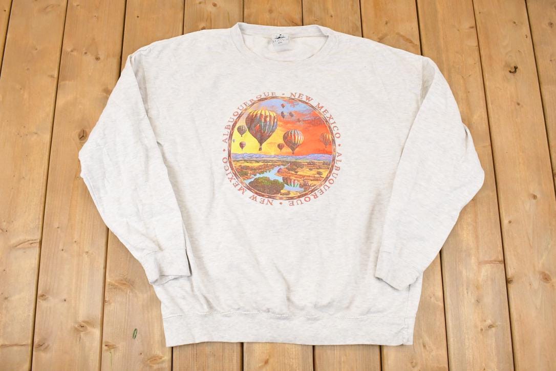 Vintage 1990s Albuquerque New Mexico Air Balloons Graphic Print Crewneck Sweatshirt Men's XL