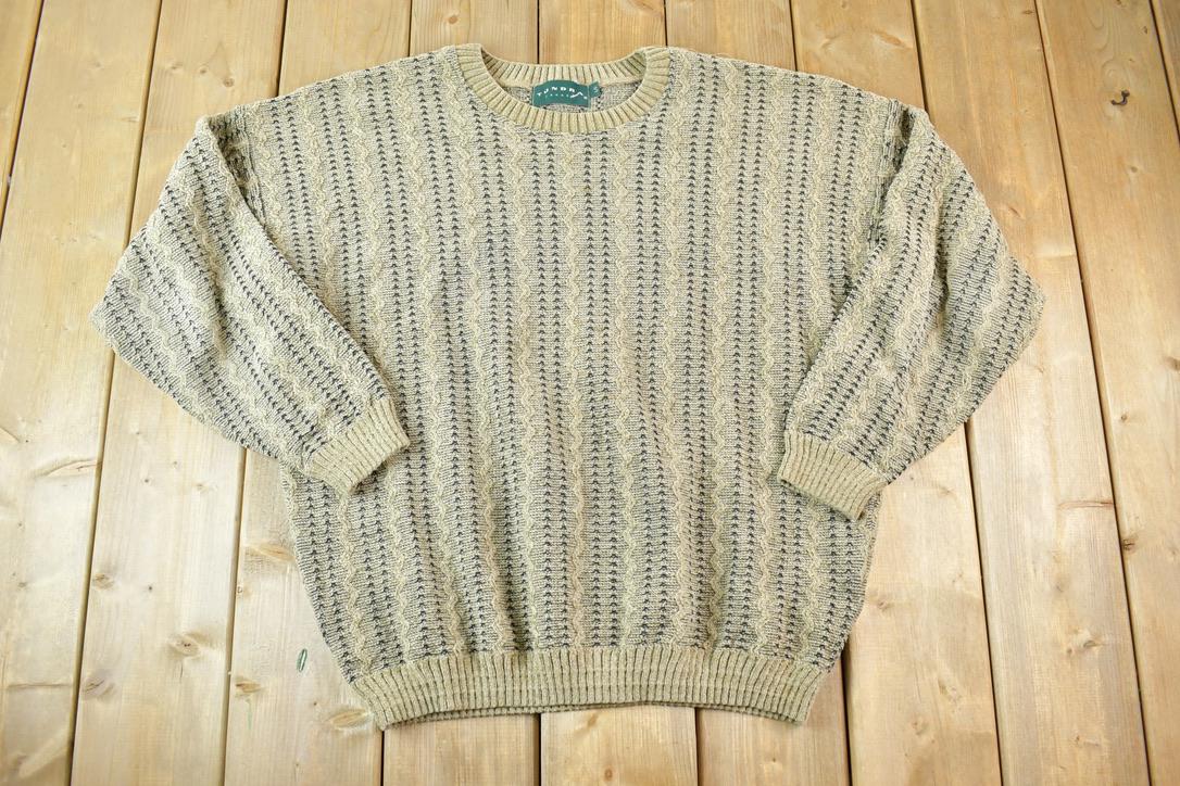 Vintage 1990s Tundra Canada Knit Abstract Pattern Crewneck Sweater Made In Canada