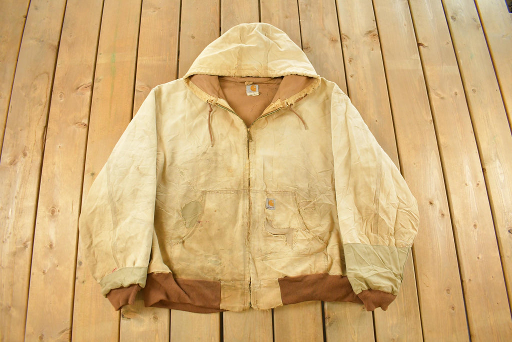 Vintage 1990s Carhartt Distressed Sun Faded Hooded Work Jacket Men's 2XL