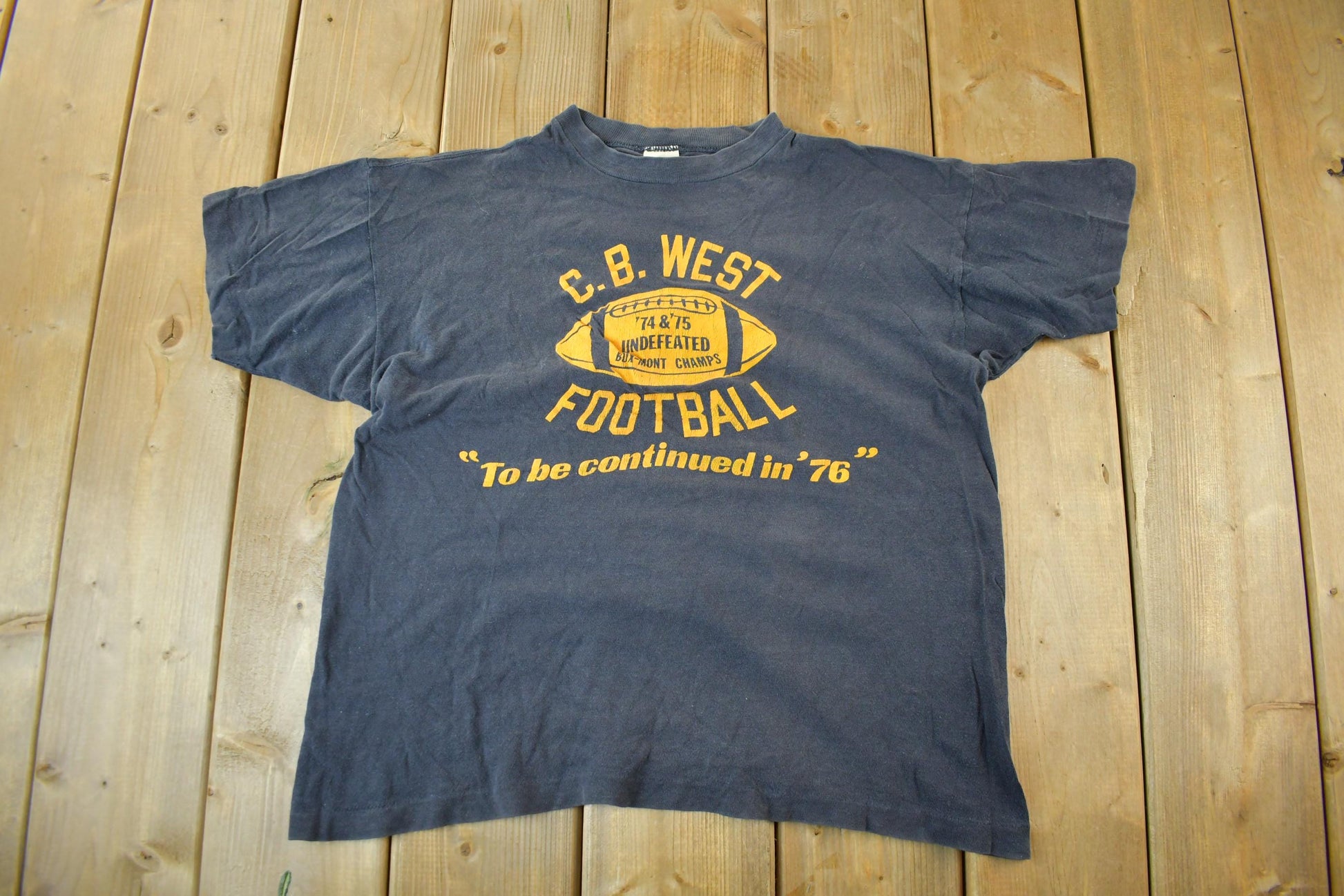 Vintage 1970s C.B. West Football Champion T Shirt Men's Small  70s Champion Tee  Single Stitch  Made In USA  Collegiate School Football