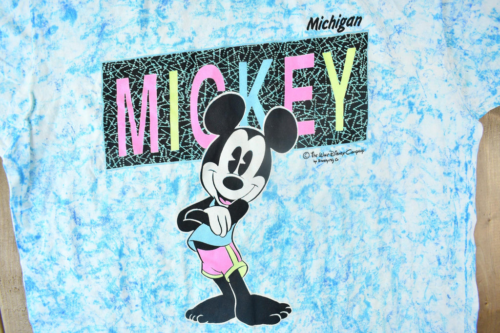 Vintage 1990s Disney Mickey Mouse Michigan Tie Dye Cartoon T-Shirt